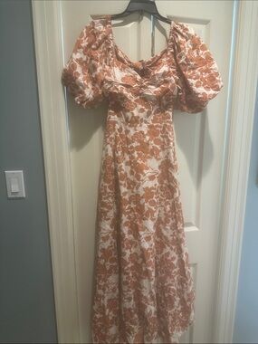 English Factory Rust Floral Maxi Dress with Puff Sleeves